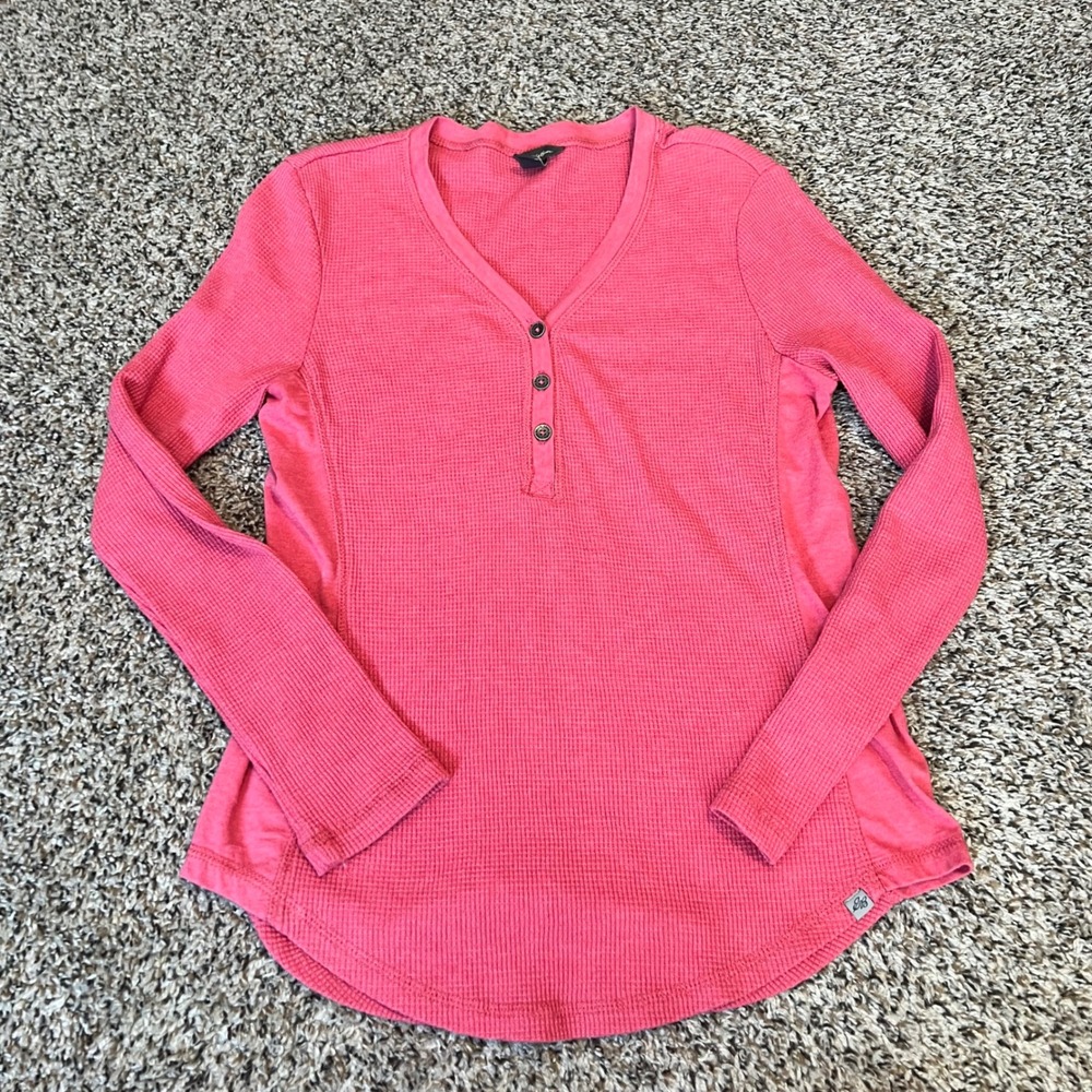 Eddie Bauer Red Waffle Knit V Neck Button Henley Long Sleeve Top S Bella Swan